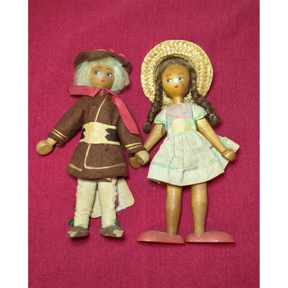 Other - 50s-60s Wooden Peg Dolls Polish Boy & Girl Traditional Folk Art